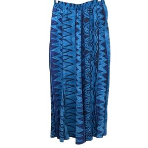 Carole Little Vintage Blue Abstract Boho Maxi Skirt Made in USA Size 8 Medium